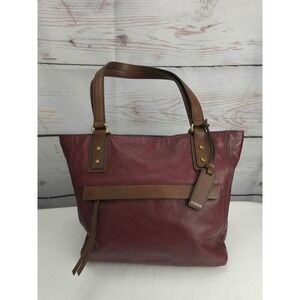 Fossil Leather Molly Tote Bag Purse Wine Double Handle